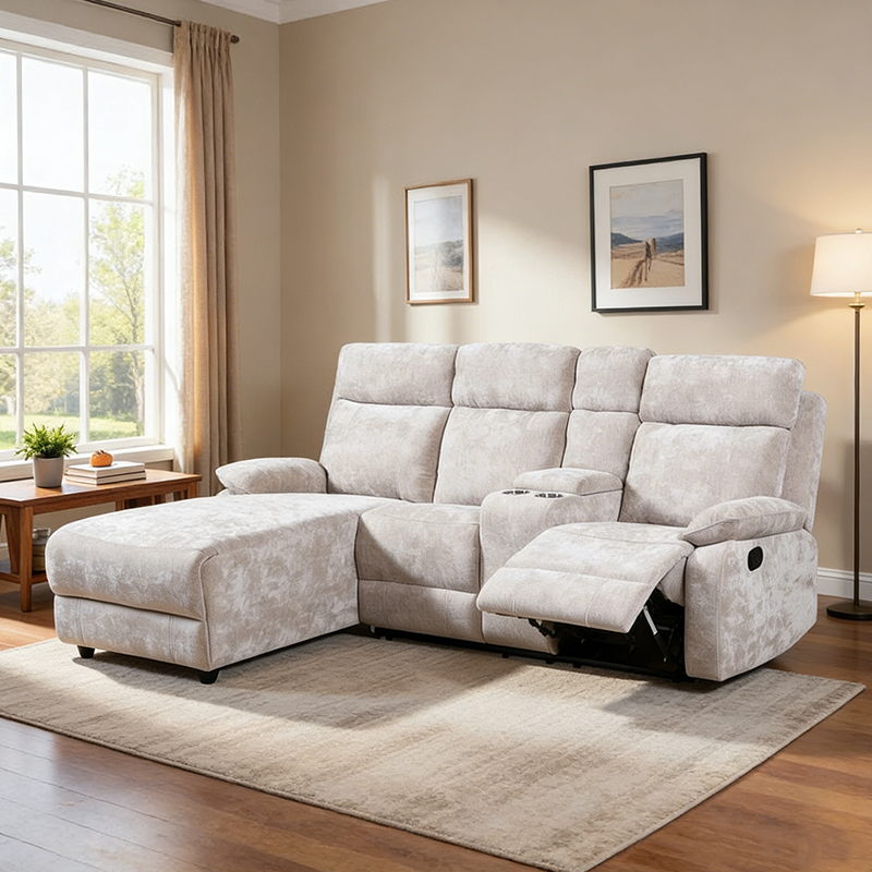 Chenille chaiselong sofa med skammel