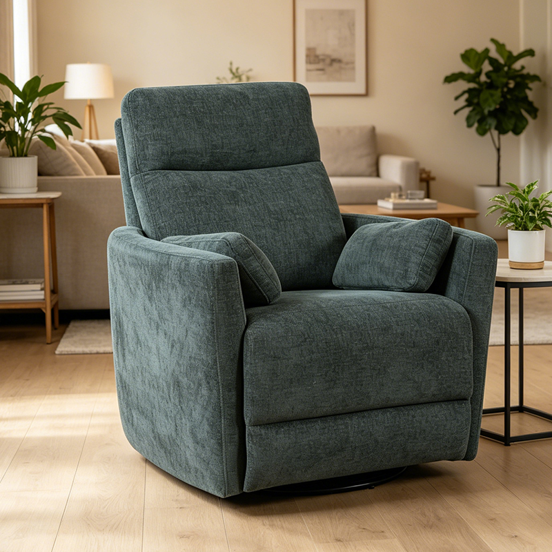 Moderne Chenille Swivel Glider hvilestol med puder